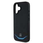 Apple iPhone 16 Kılıf Mercedes Benz Orjinal Lisanslı M-safe Şarj Özellikli 3D Metal Logolu Mavi Yatay Eğri Çizgili Deri Kapak