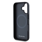 Apple iPhone 16 Kılıf Mercedes Benz Orjinal Lisanslı M-safe Şarj Özellikli Metal Yıldız Logolu Mavi Çizgili Deri Kapak