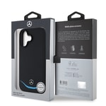 Apple iPhone 16 Kılıf Mercedes Benz Orjinal Lisanslı M-safe Şarj Özellikli 3D Metal Logolu Mavi Yatay Eğri Çizgili Deri Kapak