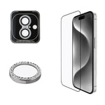 Apple iPhone 16 Plus Guess Orjinal Lisanslı Rhinestone Ekran Koruyucu + Lens Koruyucu 2in1 Aksesuar Seti