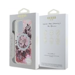 Apple iPhone 16 Plus Kılıf Guess Orjinal Lisanslı M-safe Şarj Özellikli Sıvılı Simli Çiçek Desenli Kapak