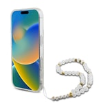 Apple iPhone 16 Plus Kılıf Guess Orjinal Lisanslı M-safe Şarj Özellikli Simli Silikon İnci Bileklikli Kapak
