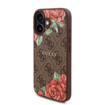 Apple iPhone 16 Plus Kılıf Guess Orjinal Lisanslı M-safe Şarj Özellikli Gül Baskılı 4G Desenli Yazı Logolu Kapak