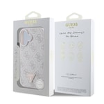 Apple iPhone 16 Plus Kılıf Guess Orjinal Lisanslı M-safe Şarj Özellikli PU Deri 4G Desenli Taşlı Üçgen Logolu Kapak