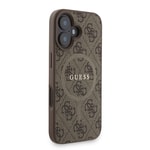 Apple iPhone 16 Plus Kılıf Guess Orjinal Lisanslı M-safe Şarj Özellikli PU Deri Bilek Askı İpli Yazı Logolu Kapak