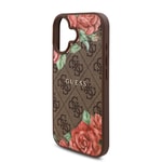 Apple iPhone 16 Plus Kılıf Guess Orjinal Lisanslı M-safe Şarj Özellikli Gül Baskılı 4G Desenli Yazı Logolu Kapak
