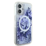 Apple iPhone 16 Plus Kılıf Guess Orjinal Lisanslı M-safe Şarj Özellikli Sıvılı Simli Çiçek Desenli Kapak