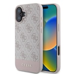 Apple iPhone 16 Plus Kılıf Guess Orjinal Lisanslı M-safe Şarj Özellikli PU Deri Şerit Logo Dizaynlı Kapak