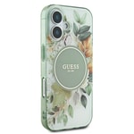 Apple iPhone 16 Plus Kılıf Guess Orjinal Lisanslı M-safe Şarj Özellikli IML Baskılı Yazı Logolu Flower Tonal Circle Kapak
