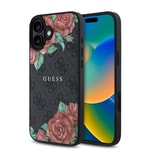 Apple iPhone 16 Plus Kılıf Guess Orjinal Lisanslı M-safe Şarj Özellikli Gül Baskılı 4G Desenli Yazı Logolu Kapak