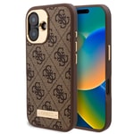 Apple iPhone 16 Plus Kılıf Guess Orjinal Lisanslı M-safe Şarj Özellikli PU 4G Desenli Metal Plaka Klasik Logolu Kapak