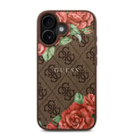 Apple iPhone 16 Plus Kılıf Guess Orjinal Lisanslı M-safe Şarj Özellikli Gül Baskılı 4G Desenli Yazı Logolu Kapak