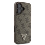 Apple iPhone 16 Plus Kılıf Guess Orjinal Lisanslı M-safe Şarj Özellikli PU Deri 4G Desenli Taşlı Üçgen Logolu Kapak