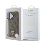 Apple iPhone 16 Plus Kılıf Guess Orjinal Lisanslı M-safe Şarj Özellikli PU Deri 4G Desenli Taşlı Üçgen Logolu Kapak