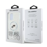 Apple iPhone 16 Plus Kılıf Karl Lagerfeld Orjinal Lisanslı M-safe Şarj Özellikli Sıvılı Simli K&C Heads Kapak