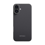 Apple iPhone 16 Plus Kılıf M-safe Şarj Özellikli 600D Aramid Fiber Pitaka Ultra-Slim Classic Serisi Black-Grey Twill Kapak