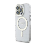 Apple iPhone 16 Pro Guess Orjinal Lisanslı 3'lü Aksesuar Seti IML Baskılı Simli Glitter Kılıf + Ekran Koruyucu + Lens Koruyucu