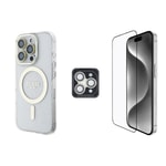 Apple iPhone 16 Pro Guess Orjinal Lisanslı 3'lü Aksesuar Seti IML Baskılı Simli Glitter Kılıf + Ekran Koruyucu + Lens Koruyucu