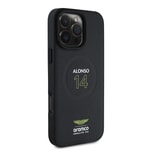 Apple iPhone 16 Pro Kılıf Aston Martin Orjinal Lisanslı M-safe Şarj Özellikli PU Deri Alonso 14 Baskılı Kapak