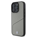 Apple iPhone 16 Pro Kılıf BMW Orjinal Lisanslı M-safe Şarj Özellikli Metal Logolu Dokulu ve Çizgili Deri Kapak