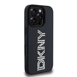 Apple iPhone 16 Pro Kılıf DKNY Orjinal Lisanslı Taşlı DKNY Yazılı Metalik Rhinestones PU Deri Kapak