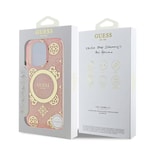 Apple iPhone 16 Pro Kılıf Guess Orjinal Lisanslı M-safe Şarj Özellikli IML Peony ve 4G Desenli Klasik Logolu Kapak