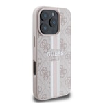 Apple iPhone 16 Pro Kılıf Guess Orjinal Lisanslı M-safe Şarj Özellikli 4G Şerit Tasarımlı Printed Kapak