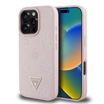 Apple iPhone 16 Pro Kılıf Guess Orjinal Lisanslı M-safe Şarj Özellikli Sıcak Baskılı Üçgen Logolu PU Deri Peony Kapak