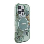 Apple iPhone 16 Pro Kılıf Guess Orjinal Lisanslı M-safe Şarj Özellikli IML Baskılı Çiçek İnci Bileklikli Kapak