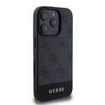 Apple iPhone 16 Pro Kılıf Guess Orjinal Lisanslı M-safe Şarj Özellikli PU Deri Şerit Logo Dizaynlı Kapak