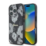 Apple iPhone 16 Pro Kılıf Guess Orjinal Lisanslı M-safe Şarj Özellikli Flower Tone On Tone Ring Kapak