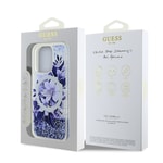 Apple iPhone 16 Pro Kılıf Guess Orjinal Lisanslı M-safe Şarj Özellikli Sıvılı Simli Çiçek Desenli Kapak
