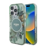 Apple iPhone 16 Pro Kılıf Guess Orjinal Lisanslı M-safe Şarj Özellikli IML Baskılı Çiçek İnci Bileklikli Kapak