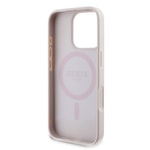 Apple iPhone 16 Pro Kılıf Guess Orjinal Lisanslı M-safe Şarj Özellikli PU Deri 4G Desenli Taşlı Üçgen Logolu Kapak