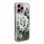 Apple iPhone 16 Pro Kılıf Guess Orjinal Lisanslı M-safe Şarj Özellikli Sıvılı Simli Çiçek Desenli Kapak
