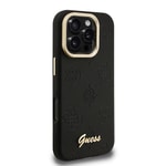 Apple iPhone 16 Pro Kılıf Guess Orjinal Lisanslı M-safe Şarj Özellikli Sıcak Baskılı Yazı Logolu Kamera Standlı PU Deri Peony Kapak