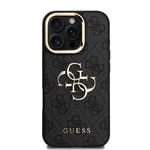 Apple iPhone 16 Pro Kılıf Guess Orjinal Lisanslı PU Deri 4G Desenli Metal Büyük 4G ve Yazı Logolu Kamera Standlı Kapak