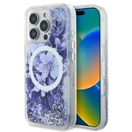 Apple iPhone 16 Pro Kılıf Guess Orjinal Lisanslı M-safe Şarj Özellikli Sıvılı Simli Çiçek Desenli Kapak