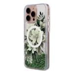 Apple iPhone 16 Pro Kılıf Guess Orjinal Lisanslı M-safe Şarj Özellikli Sıvılı Simli Çiçek Desenli Kapak