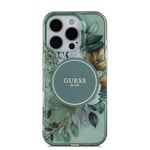 Apple iPhone 16 Pro Kılıf Guess Orjinal Lisanslı M-safe Şarj Özellikli IML Baskılı Çiçek İnci Bileklikli Kapak