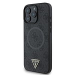 Apple iPhone 16 Pro Kılıf Guess Orjinal Lisanslı M-safe Şarj Özellikli PU Üçgen Logo 4G Desenli Kapak