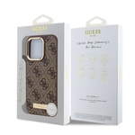Apple iPhone 16 Pro Kılıf Guess Orjinal Lisanslı M-safe Şarj Özellikli 4G Desenli PU Metal Plaka Klasik Logolu Kapak
