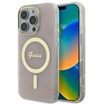 Apple iPhone 16 Pro Kılıf Guess Orjinal Lisanslı M-safe Şarj Özellikli Yazı Logolu 4G Desenli Kapak
