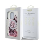 Apple iPhone 16 Pro Kılıf Guess Orjinal Lisanslı M-safe Şarj Özellikli Sıvılı Simli Çiçek Desenli Kapak