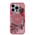 Apple iPhone 16 Pro Kılıf Guess Orjinal Lisanslı M-safe Şarj Özellikli IML Baskılı Çiçek İnci Bileklikli Kapak
