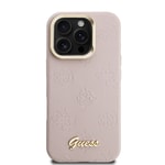 Apple iPhone 16 Pro Kılıf Guess Orjinal Lisanslı M-safe Şarj Özellikli Sıcak Baskılı Yazı Logolu Kamera Standlı PU Deri Peony Kapak