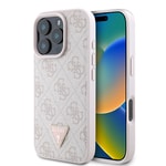 Apple iPhone 16 Pro Kılıf Guess Orjinal Lisanslı PU Deri Taşlı Üçgen Logo 4G Desenli Strass Kapak