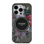 Apple iPhone 16 Pro Kılıf Guess Orjinal Lisanslı M-safe Şarj Özellikli IML Baskılı Çiçek İnci Bileklikli Kapak