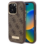 Apple iPhone 16 Pro Kılıf Guess Orjinal Lisanslı M-safe Şarj Özellikli 4G Desenli PU Metal Plaka Klasik Logolu Kapak