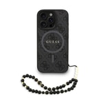 Apple iPhone 16 Pro Kılıf Guess Orjinal Lisanslı M-safe Şarj Özellikli PU Deri Bilek Askı İpli Yazı Logolu Kapak
